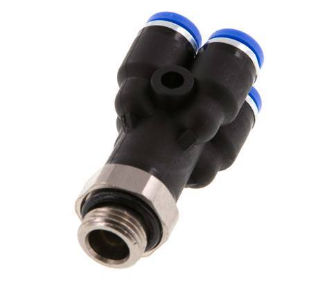 4mm x G1/8'' 4-way Y Manifold Push-in Fitting with Male Threads Brass/PA 66 NBR Rotatable