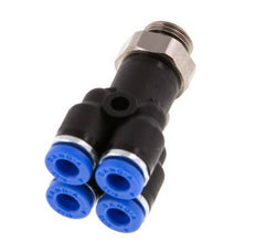 4mm x G1/8'' 4-way Y Manifold Push-in Fitting with Male Threads Brass/PA 66 NBR Rotatable