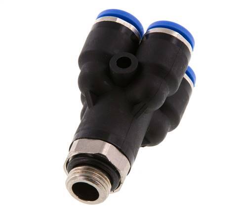 6mm x G1/8'' 4-way Y Manifold Push-in Fitting with Male Threads Brass/PA 66 NBR Rotatable