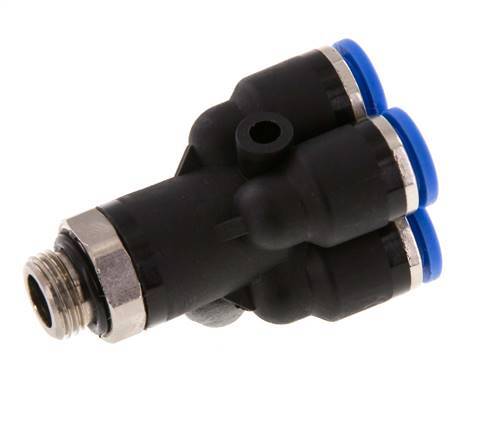 6mm x G1/8'' 4-way Y Manifold Push-in Fitting with Male Threads Brass/PA 66 NBR Rotatable