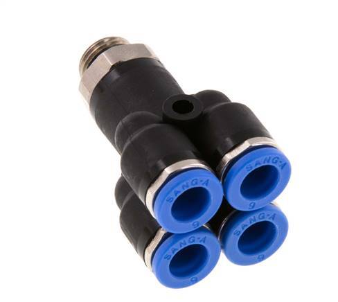 6mm x G1/8'' 4-way Y Manifold Push-in Fitting with Male Threads Brass/PA 66 NBR Rotatable