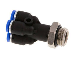 4mm x G1/4'' 4-way Y Manifold Push-in Fitting with Male Threads Brass/PA 66 NBR Rotatable