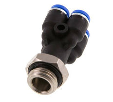 4mm x G1/4'' 4-way Y Manifold Push-in Fitting with Male Threads Brass/PA 66 NBR Rotatable