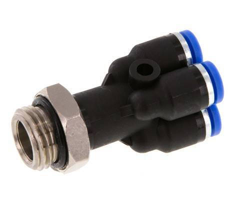 4mm x G1/4'' 4-way Y Manifold Push-in Fitting with Male Threads Brass/PA 66 NBR Rotatable