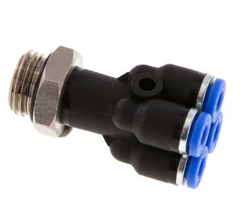 4mm x G1/4'' 4-way Y Manifold Push-in Fitting with Male Threads Brass/PA 66 NBR Rotatable