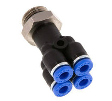 4mm x G1/4'' 4-way Y Manifold Push-in Fitting with Male Threads Brass/PA 66 NBR Rotatable