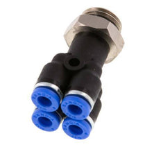 4mm x G1/4'' 4-way Y Manifold Push-in Fitting with Male Threads Brass/PA 66 NBR Rotatable