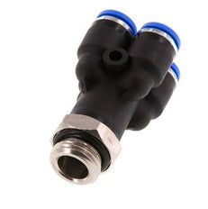 6mm x G1/4'' 4-way Y Manifold Push-in Fitting with Male Threads Brass/PA 66 NBR Rotatable