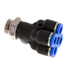 6mm x G1/4'' 4-way Y Manifold Push-in Fitting with Male Threads Brass/PA 66 NBR Rotatable