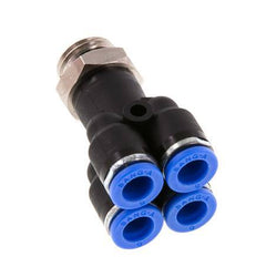 6mm x G1/4'' 4-way Y Manifold Push-in Fitting with Male Threads Brass/PA 66 NBR Rotatable