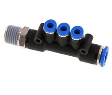 4mm x 8mm x R1/4'' 3-way Manifold Push-in Fitting with Male Threads Brass/PA 66 NBR Rotatable