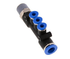 4mm x 8mm x R1/4'' 3-way Manifold Push-in Fitting with Male Threads Brass/PA 66 NBR Rotatable
