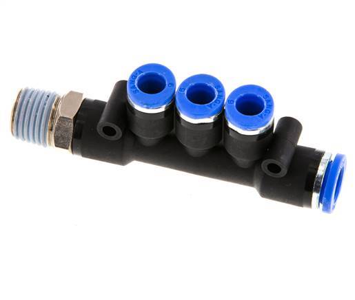 6mm x 8mm x R1/4'' Manifold à 3 voies avec filetage mâle Laiton/PA 66 NBR Rotatif