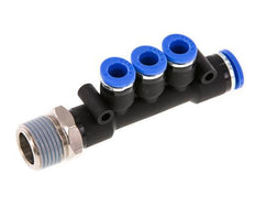 6mm x 8mm x R3/8'' Manifold à 3 voies avec filetage mâle Laiton/PA 66 NBR Rotatif