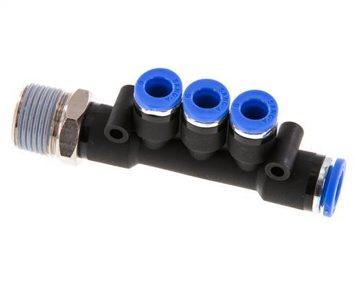 6mm x 8mm x R3/8'' Manifold à 3 voies avec filetage mâle Laiton/PA 66 NBR Rotatif
