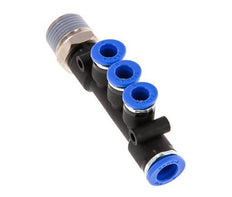 6mm x 8mm x R3/8'' Manifold à 3 voies avec filetage mâle Laiton/PA 66 NBR Rotatif