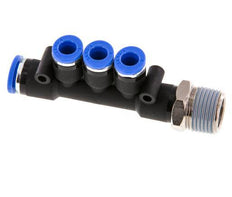 6mm x 8mm x R3/8'' Manifold à 3 voies avec filetage mâle Laiton/PA 66 NBR Rotatif