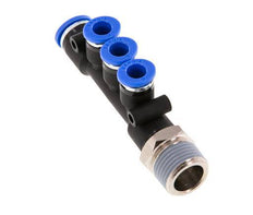 6mm x 8mm x R3/8'' Manifold à 3 voies avec filetage mâle Laiton/PA 66 NBR Rotatif