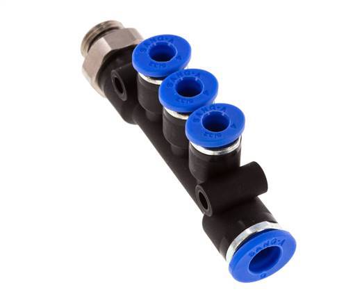 4mm x 6mm x G1/8'' Manifold à 3 voies avec filetage mâle Laiton/PA 66 NBR Rotatif