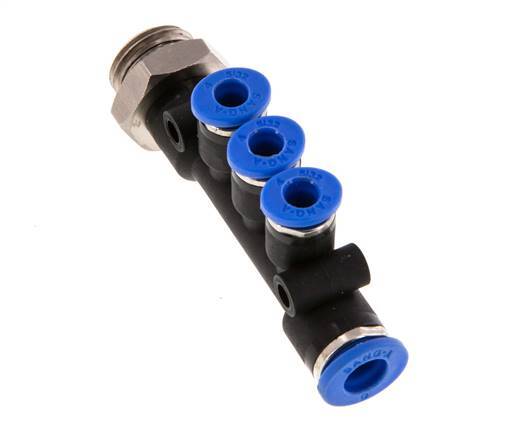 4mm x 6mm x G1/4'' Manifold à 3 voies avec filetage mâle Laiton/PA 66 NBR Rotatif