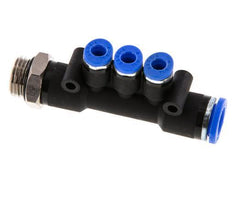4mm x 8mm x G1/4'' 3-way Manifold Push-in Fitting with Male Threads Brass/PA 66 NBR Rotatable