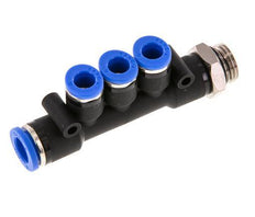 6mm x 8mm x G1/4'' 3-way Manifold Push-in Fitting with Male Threads Brass/PA 66 NBR Rotatable