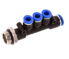 6mm x 8mm x G3/8'' Manifold à 3 voies avec filetage mâle Laiton/PA 66 NBR Rotatif