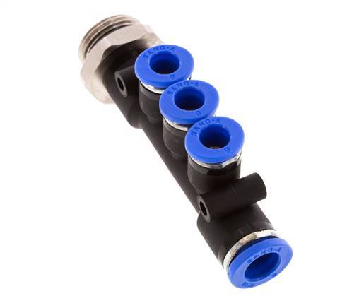 6mm x 8mm x G3/8'' Manifold à 3 voies avec filetage mâle Laiton/PA 66 NBR Rotatif