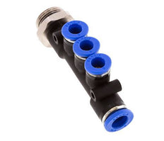 6mm x 8mm x G3/8'' Manifold à 3 voies avec filetage mâle Laiton/PA 66 NBR Rotatif