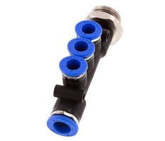 6mm x 8mm x G3/8'' Manifold à 3 voies avec filetage mâle Laiton/PA 66 NBR Rotatif