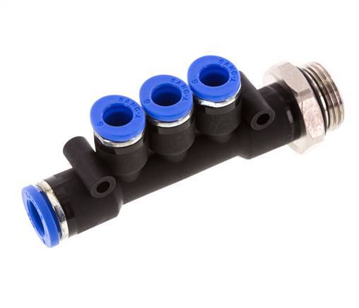 6mm x 8mm x G3/8'' Manifold à 3 voies avec filetage mâle Laiton/PA 66 NBR Rotatif