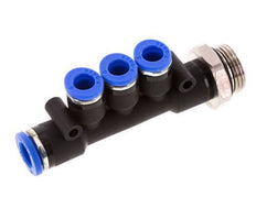 6mm x 8mm x G3/8'' Manifold à 3 voies avec filetage mâle Laiton/PA 66 NBR Rotatif