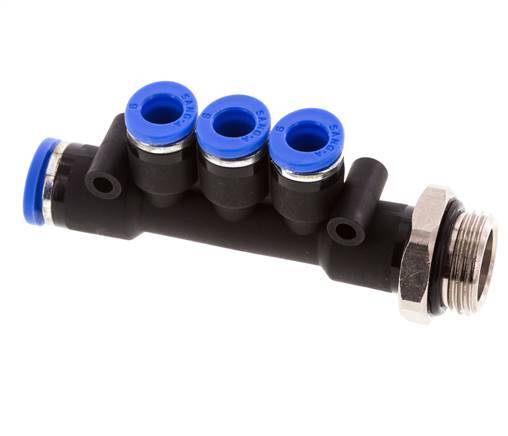 6mm x 8mm x G3/8'' Manifold à 3 voies avec filetage mâle Laiton/PA 66 NBR Rotatif