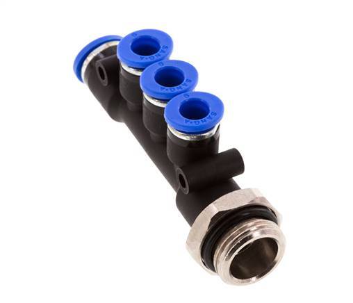 6mm x 8mm x G3/8'' Manifold à 3 voies avec filetage mâle Laiton/PA 66 NBR Rotatif