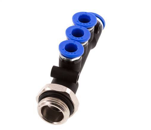 6mm x 8mm x G3/8'' Manifold à 3 voies avec filetage mâle Laiton/PA 66 NBR Rotatif