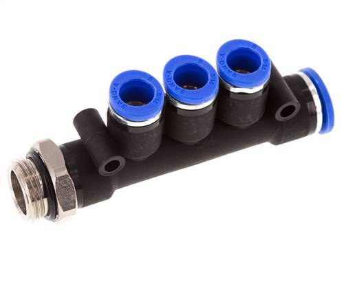 8mm x 10mm x G3/8'' Manifold à 3 voies avec filetage mâle Laiton/PA 66 NBR Rotatif