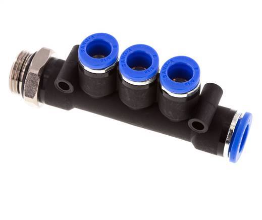 8mm x 10mm x G3/8'' Manifold à 3 voies avec filetage mâle Laiton/PA 66 NBR Rotatif