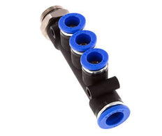 8mm x 10mm x G3/8'' 3-way Manifold Push-in Fitting with Male Threads Brass/PA 66 NBR Rotatable