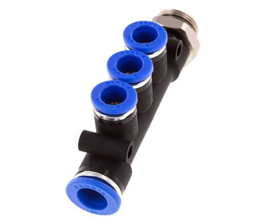 8mm x 10mm x G3/8'' 3-way Manifold Push-in Fitting with Male Threads Brass/PA 66 NBR Rotatable