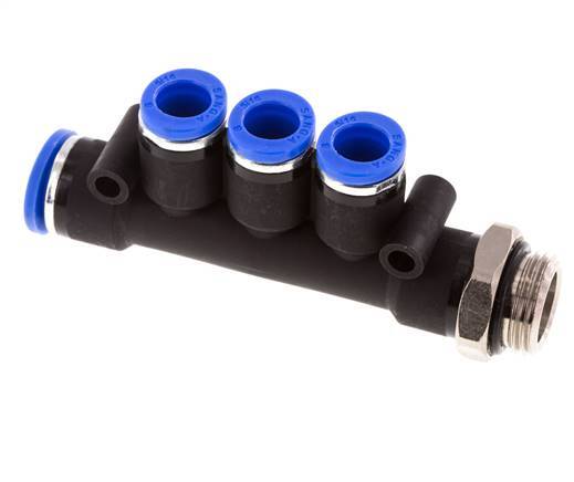 8mm x 10mm x G3/8'' Manifold à 3 voies avec filetage mâle Laiton/PA 66 NBR Rotatif