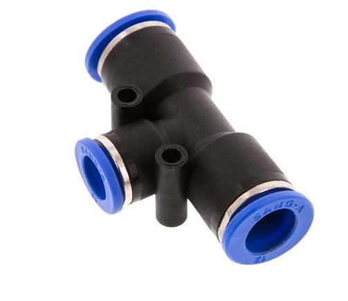 Raccord enfichable en T 10mm x 12mm PA 66 NBR [2 pièces].