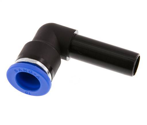 Raccord enfichable coudé 90deg 10mm x 10mm avec bouchon PA 66 NBR [2 pièces].