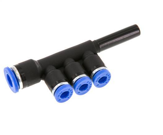 4mm x 6mm x 6mm 3-way Manifold Push-in Fitting with Plug-in Brass/PA 66 NBR