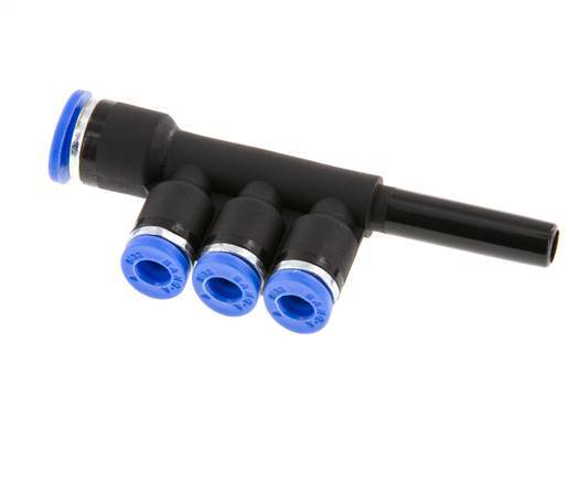 4mm x 6mm x 6mm 3-way Manifold Push-in Fitting with Plug-in Brass/PA 66 NBR