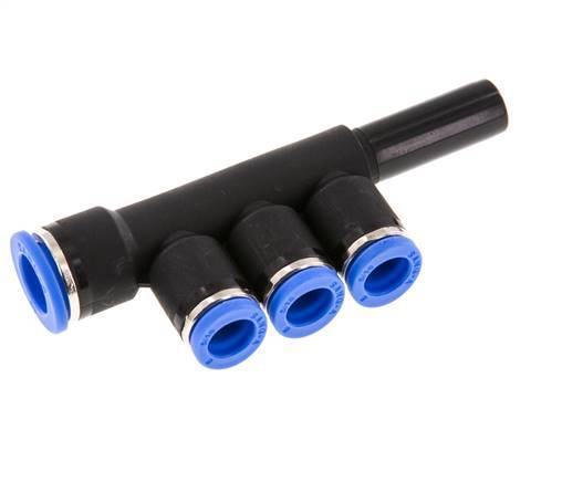 8mm x 10mm x 10mm 3-way Manifold Push-in Fitting with Plug-in Brass/PA 66 NBR