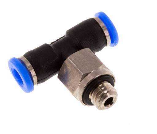 3mm x M 5 Inline Tee Push-in Fitting with Male Threads Brass/PBT NBR Rotatable Compact Design [2 Pieces]