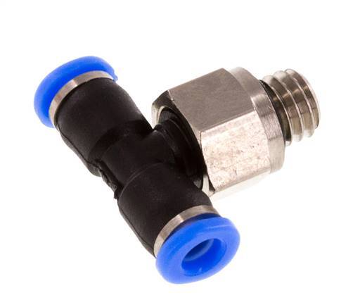 3mm x M 6 Inline Tee Push-in Fitting with Male Threads Brass/PBT NBR Rotatable Compact Design [2 Pieces]