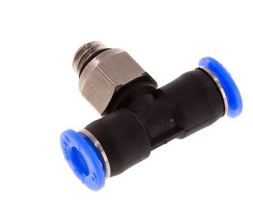 4mm x M 6 Inline Tee Push-in Fitting with Male Threads Brass/PBT NBR Rotatable Compact Design [2 Pieces]