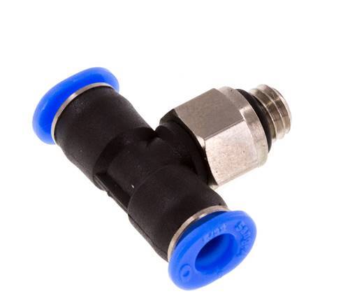 4mm x M 6 Inline Tee Push-in Fitting with Male Threads Brass/PBT NBR Rotatable Compact Design [2 Pieces]