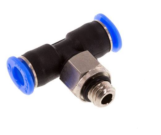 4mm x M 6 Inline Tee Push-in Fitting with Male Threads Brass/PBT NBR Rotatable Compact Design [2 Pieces]